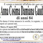 Anna Cosima Damiana Gaudiano di anni 84